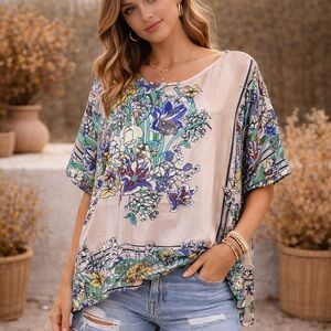 Liz‎ Claiborne Floral Print Short Sleeve Blouse Size XXL